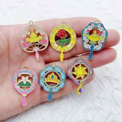 10個 合金オイルドロップ扇型チャーム DIY アクセサリーパーツ ネックレス ブレスレット イヤリング ヘアアクセ キーホルダー