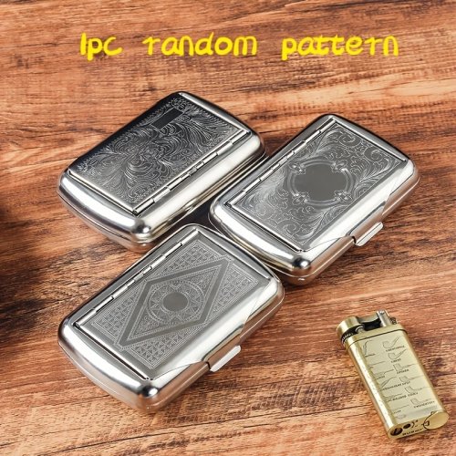 Random Pattern Metal Tobacco Case - Portable Moisture-Proof Pressure-Resistant Cigarette Tin Box with Spring Clip