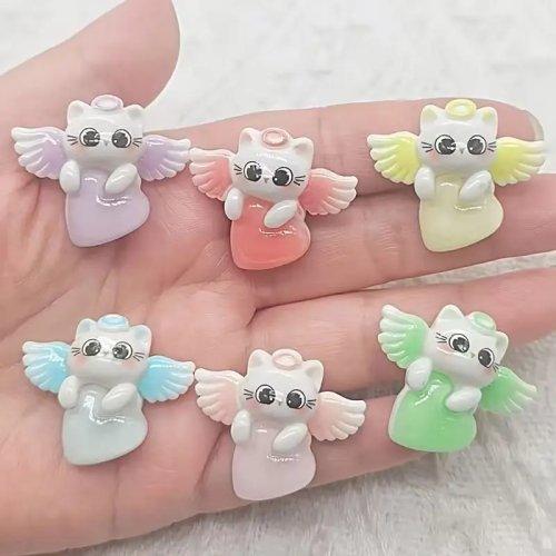12 Pcs Resin Cartoon Love Angel Cat Charms, DIY Jewelry Making Decoration Accessories