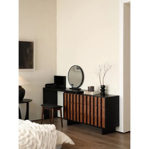 Cassettone in legno massello stile medievale con tavolo integrato, toletta retrò francese angolare per camera da letto, estraibile