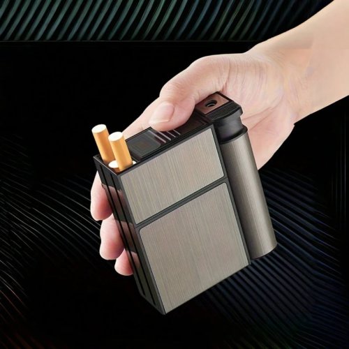 Étui à cigarettes en métal pour 20 cigarettes 84 mm avec compartiment briquet, anti-pression et anti-humidité