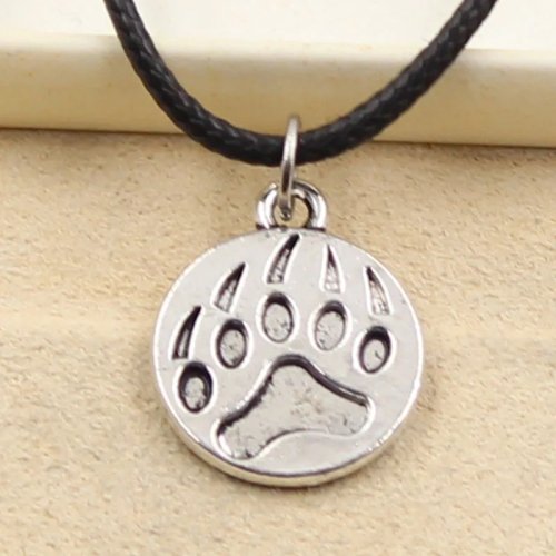 Tibetan Silver Bear Paw Pendant Necklace Black Leather Cord Choker Handmade Jewelry