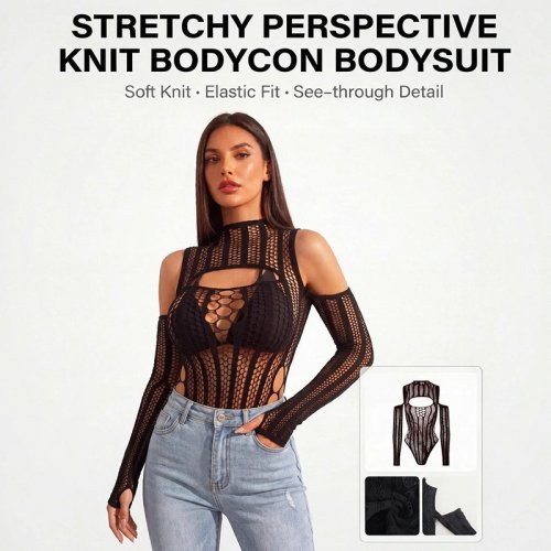 Copricostume donna in maglia traforata all'uncinetto trasparente fishnet per bikini, mare, rave e festival