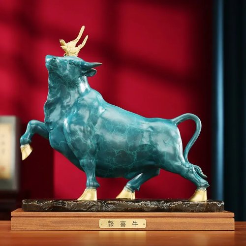 Adorno de vaca de cobre y urraca para casa, sala y oficina - Regalo de inauguración