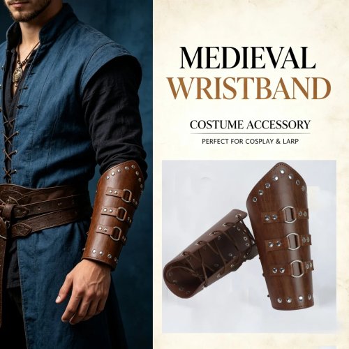 Middeleeuwse armbeschermers van PU-leer – Vintage polsbeschermers met gesp voor renaissance-cosplay en LARP