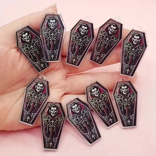 10pcs Acrylic Coffin Vampire Pendant - DIY Jewelry Making Charms for Earrings, Necklaces, Keychains