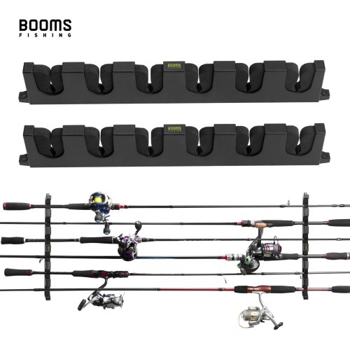 Suporte de parede Booms Fishing para 6 canas – rack horizontal modular para arrumação de canas na garagem