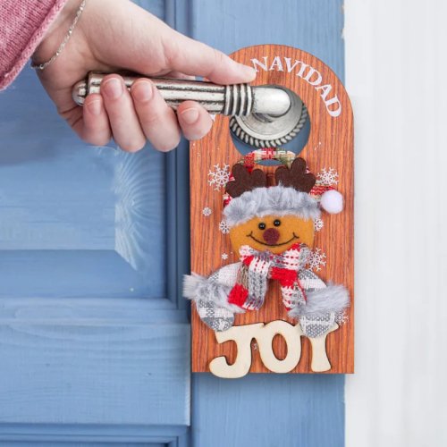 2026 New Christmas Cartoon Door Handle Hanger – Santa & Snowman Wooden Tag Ornament for Holiday Door Decor