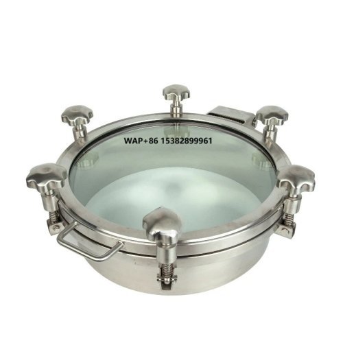 Flangia passo d'uomo sanitaria da 400 mm con oblò per serbatoio in vetro, coperchio rotondo a pressione per passo d'uomo in acciaio inox SS304 per distilleria