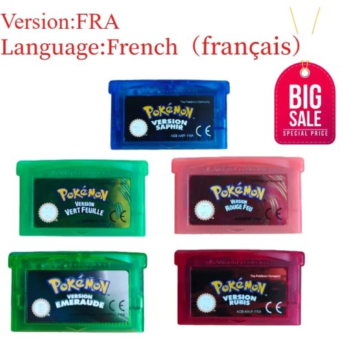 Kartu Game Pokemon GBA Versi Prancis (Emerald, FireRed, LeafGreen, Ruby, Sapphire) untuk Konsol Video Game 32-Bit