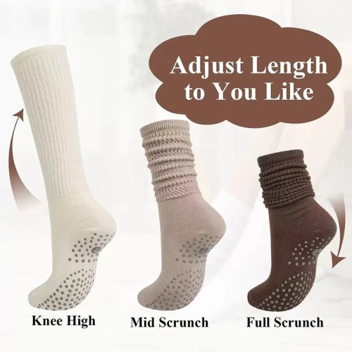 Rutschfeste Pilates- und Sportsocken mit Silikon-Noppen – Hohe Slouch-Socken