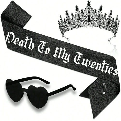 1/2/3Stk Schwarze Krone & 'Bye My 20s' Schärpe Set - 20. Geburtstag Party Accessoires für Damen, Kreatives Geschenk