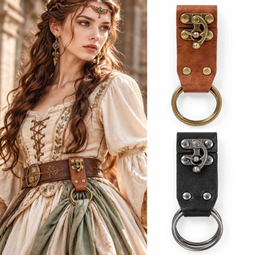 Halloween Medieval Skirt Clasp PU Leather Ring Buckle Cosplay Costume Accessory for Renaissance Party