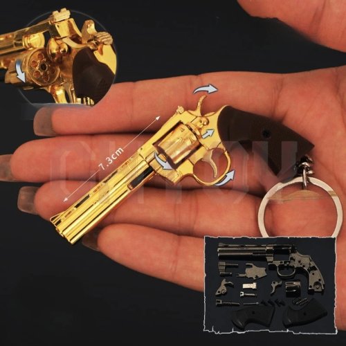 Móc khóa mô hình súng lục revolver mini hợp kim 7,3cm tỉ lệ 1:3 tháo rời quà tặng sưu tầm