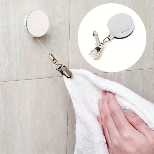 1 pezzo portasciugamani retrattile automatico per camper, senza trapano, adesivo, da parete, portasciugamani con fermacavo in acciaio inox