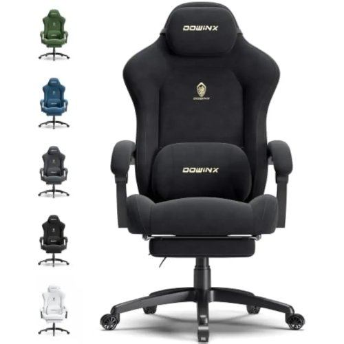 Sedia Gaming Ergonomica in Suede con Cuscino a Molle Insacchettate, Seduta in Schiuma ad Alta Densità, Supporto Lombare Regolabile, Poggiapiedi Retrattile