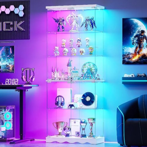 65'' 5-Tier Glass Display Cabinet with RGB Lights and Lock