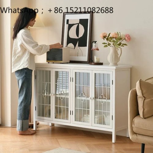 SCY White Retro Sideboard Cabinet with Glass Display Doors, Storage Console for Dining Room, Entryway & Restaurant