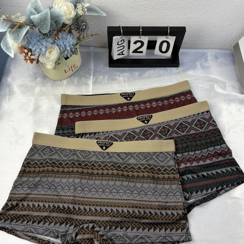 Set 3 quần lót nữ size lớn họa tiết hình học, quần boxer thể thao thoáng khí thoải mái