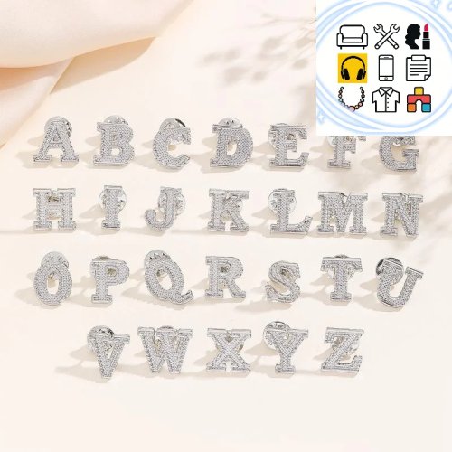 2Pcs Épingle Broche Initiale Lettres A-Z, Métal Argenté Alphabet pour Homme Femme Costume Col Revers Accessoires