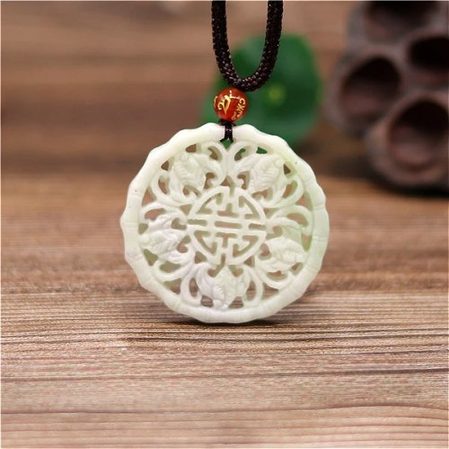 Natural White Chinese Jade Bat Pendant Necklace, Double-Sided Hollow Carved Charm Amulet, Gift for Her & Him