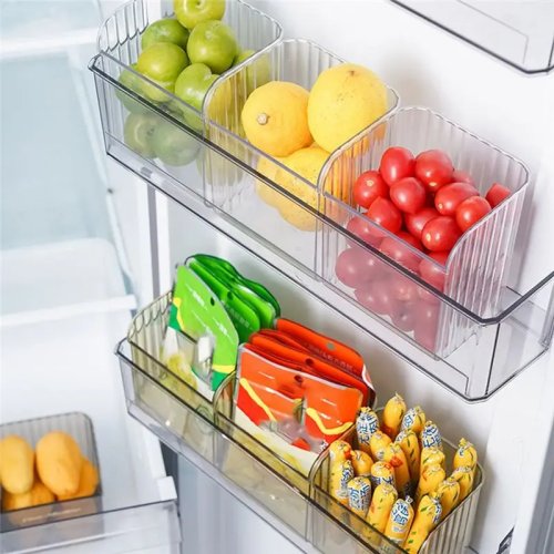 DT39 Koelkastlade-organizer, set van 3 transparante plastic opbergbakken voor fruit, groenten en voedsel