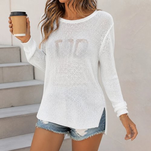 Damen T-Shirt mit Rundhalsausschnitt, Langarm, Loose Fit, bedruckt, Casual Top