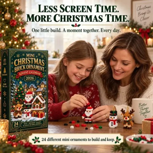 Calendario dell'Avvento 24 Giorni con Mini Decorazioni a Mattoncino Natalizio, Mattoncini in Acrilico Simulati, Anelli per Appendere Inclusi, Conto alla Rovescia per le Feste