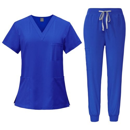 Set Scrubs V-Neck Wanita - Seragam Medis dengan Celana Jogger, Multicolor, Pakaian Kerja Perawat, Nyaman