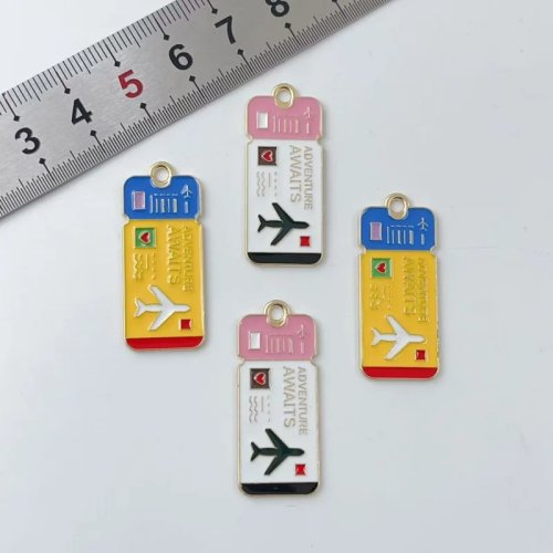 10Pcs Alloy Enamel Airplane Ticket Charms - Travel Adventure Pendant for DIY Jewelry Making, Necklaces & Keychains