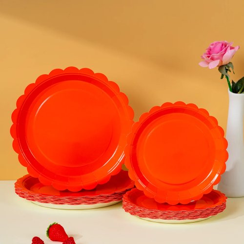 10/25/50pcs Orange Disposable Paper Plates Party Tableware for Halloween, Fiesta, Thanksgiving & Themed Parties