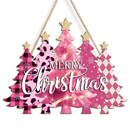 Cartello in Legno Rosa per Albero di Natale - Buon Natale Ornamento Leopardo e Plaid, Decorazione Natalizia per Casa Parete Porta, Regalo