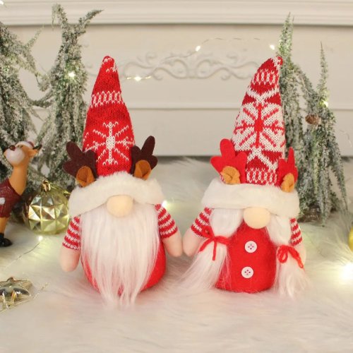 Gnomo navideño 2026 con astas y copo de nieve, figura nórdica sin rostro, adorno de mesa para Navidad