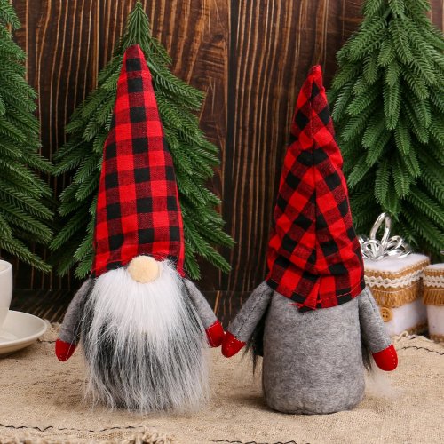 Kerst Kabouter Pluche Pop - Gezichtsloze Santa & Rudolph Figuur, Rood-Zwart Tafelornament voor Kerst Huisdecoratie