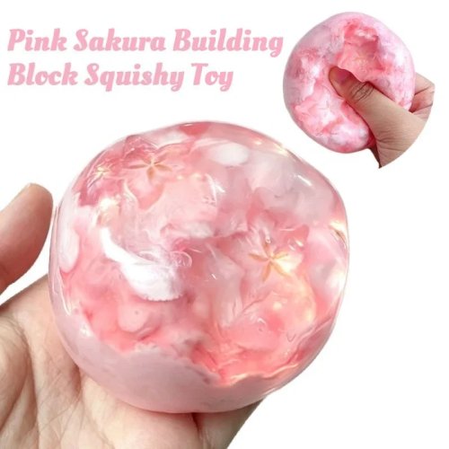 Crunchy Sakura Pink Stress Ball Building Block Moldable Squishy Non-Bounce Squeeze Ball Adult ASMR Sensory Toy Stress Relief Toy