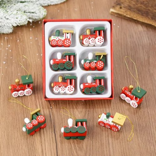 Hiasan Gantung Pohon Natal Kereta Kayu, Ornamen Mini Boneka untuk Dekorasi Rumah Liburan 2026