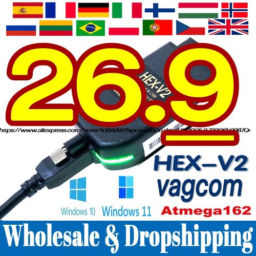 Cáp chẩn đoán VCDS VAG-COM HEX-V2 USB 2026, không giới hạn VIN và mã hóa