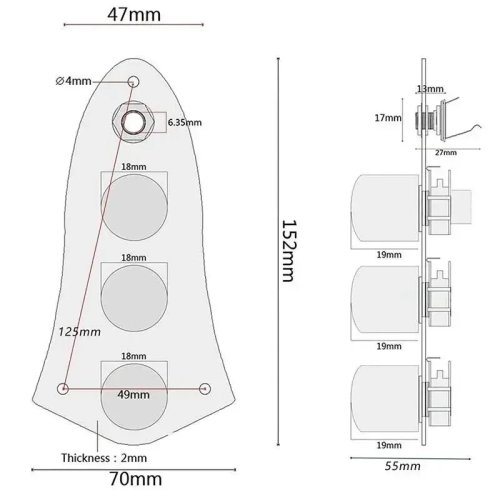 Placa de controlo pré-cablada para baixo estilo Jazz com chicote e potenciómetro push-pull