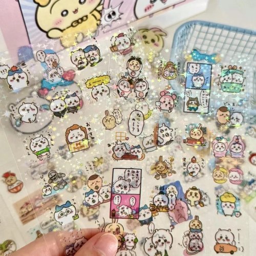 Stickers Chiikawa con Brillantina – Calcomanías Transparentes Kawaii de Anime para DIY, Scrapbook, Funda de Celular y Agenda