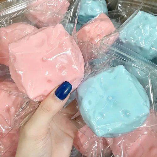 Palla antistress cubo di formaggio croccante squishy - Giocattolo fidget da schiacciare formaggio morbido fatto in casa ASMR sensoriale antistress regalo per adulti