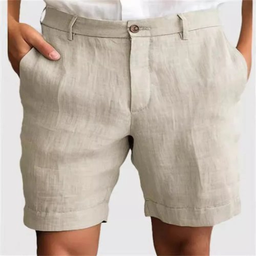 Short en lin pour homme été respirant uni décontracté outdoor boutonnière