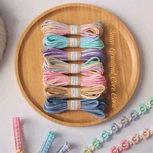 เชือกมาคราเม่ผ้าฝ้าย 10 เมตร หนา 3 มม. เชือกถักย้อมมือไล่เฉดสี สำหรับทำกำไล DIY