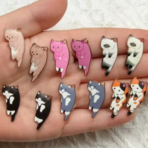 12 dijes de gato estampados de aleación para hacer joyería DIY, aretes y llaveros