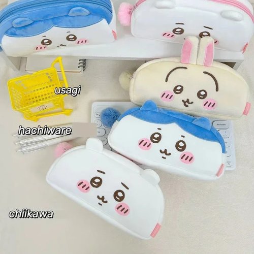 Astuccio in peluche Kawaii Chiikawa con Hachiware e Usagi, borsa portapenne capiente, pochette organizer, regalo per studenti