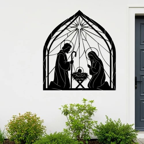 CIFBUY Arte de Pared de Metal Religioso Jesús Natividad - Decoración Minimalista para el Hogar para Salón, Sofá, Entrada, Sala de Oración, Interior