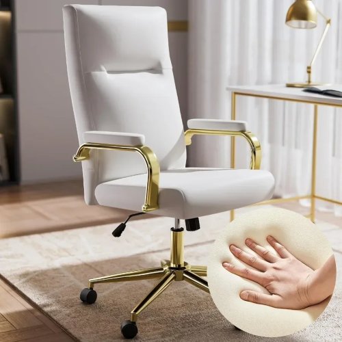 Bürostuhl in Weiß und Gold mit Memory-Foam-Sitz für den Schreibtisch
