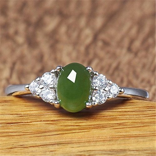 Anillo de Jade Verde para Hombre y Mujer - Amuleto de Joyería con Circón Natural, Regalo de Buena Suerte