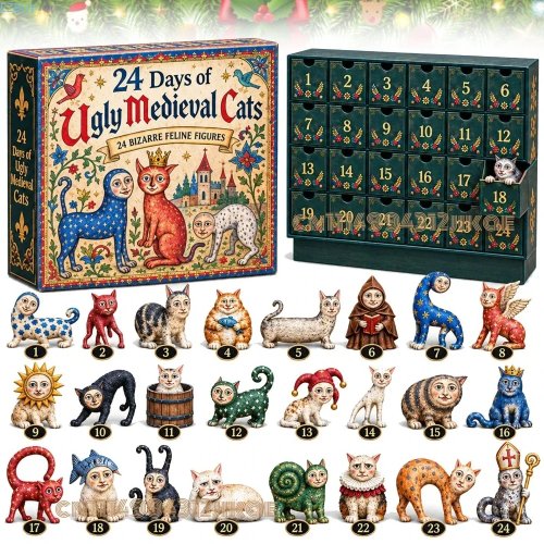 24 Days of Ugly Medieval Cats Advent Calendar 2026, Unique Medieval Cat Advent Calendar 2026, Gift for Medieval Lovers