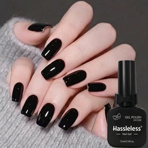 Hassleless 15 ml klassischer schwarz-weißer Gel-Nagellack, professionelle Salonformel, UV/LED-härtend