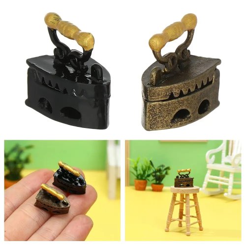 Ferro de engomar mini vintage para casa de bonecas – acessório de mobiliário para crianças